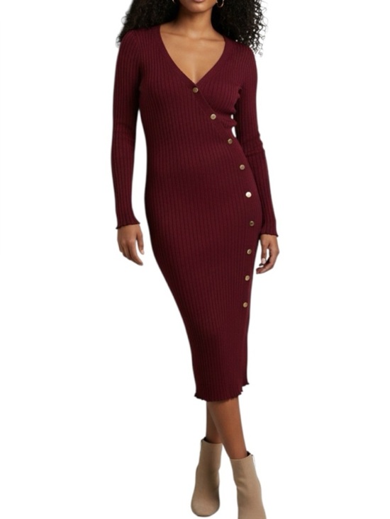 Jolie & Joy by FCT With Love Dresses & Skirts - Jolie & Joy by FCT With Love Ribbed Knit Midi Dress Burgundy L